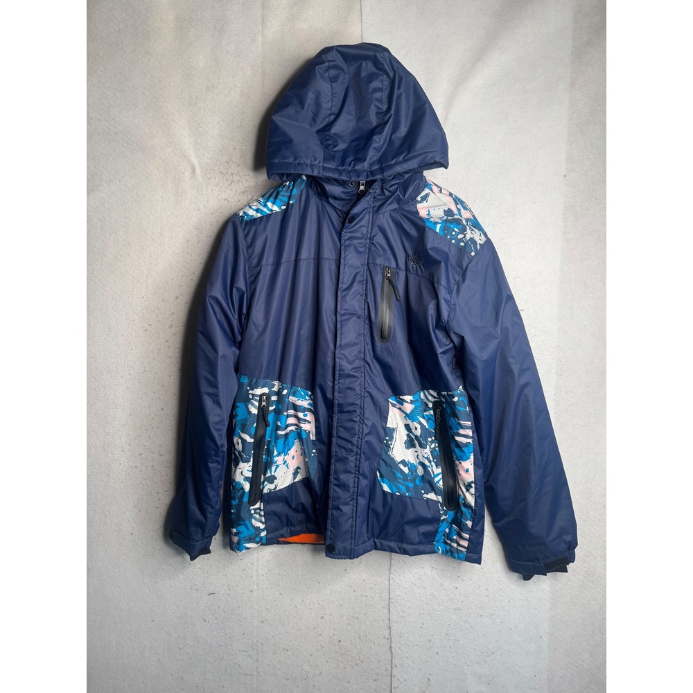 Wantdo Boys Navy Blue Hooded Ski Jacket Abstract Print Size 14/16 Insulated Coat